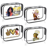 Sweetude 4 Pcs African American Makeup Bag Gifts for Black Women Clear Travel Toiletry Bag Zippered Funny Cosmetics Pouch Multi 
