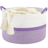 HOBASKET Laundry Basket,20''x13''Large Woven Cotton Rope Storage Basket,Nursery Laundry Hamper,Blanket Basket for Living Room;Ki