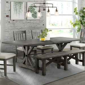 Sunset Trading Trestle 96 Rectangular Extension Pedestal Distressed Gray Wood Dining Table, Three Size Grey