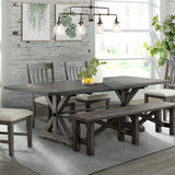 Sunset Trading Trestle 96 Rectangular Extension Pedestal Distressed Gray Wood Dining Table, Three Size Grey