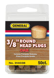 General Tools 314038 Round Head Plugs, 3/8Inch, Oak, 50Pack