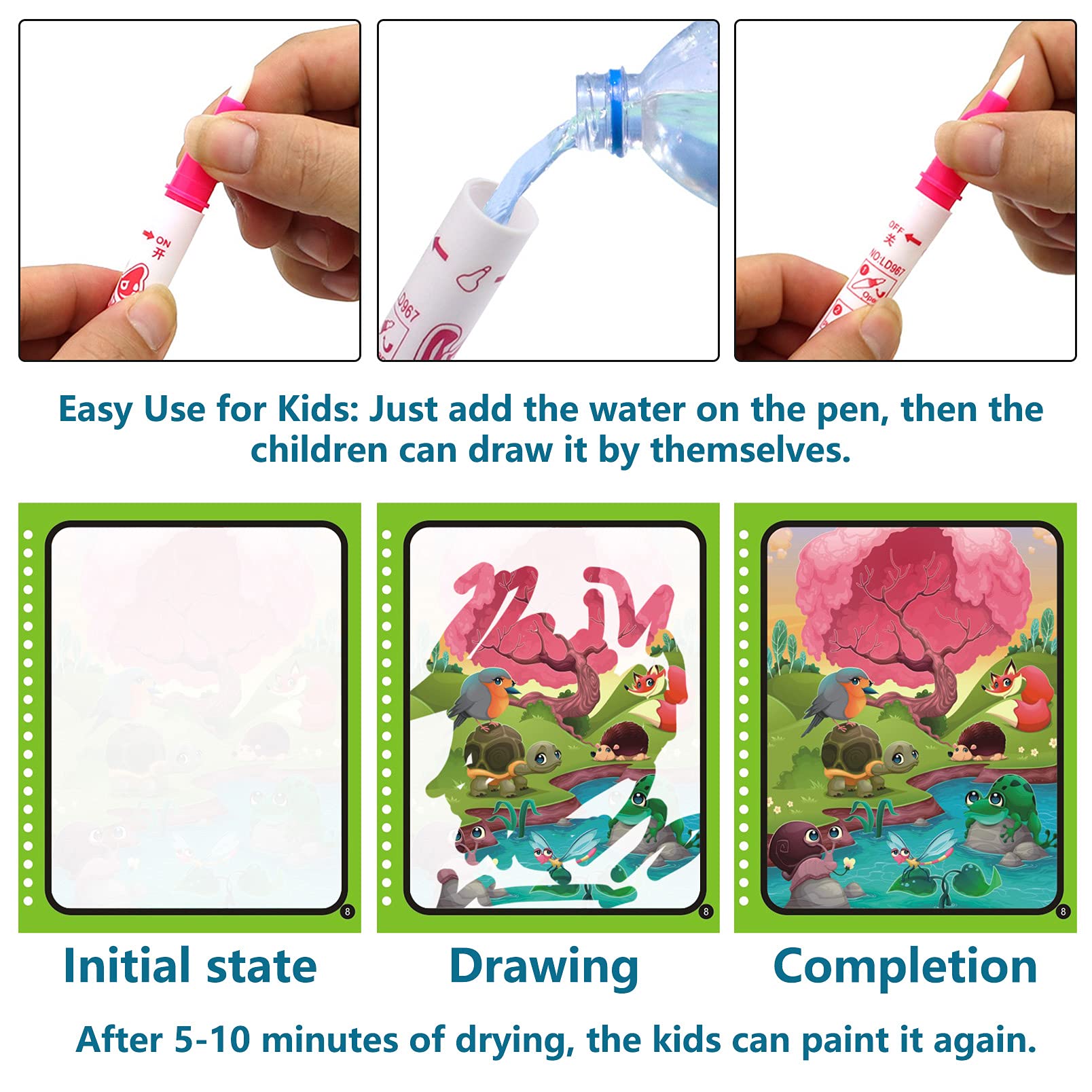 CGRAPnunu Water Coloring Book-4Packs- for Toddler2-4Years-Mess Free Coloring Book-Books for 3 Year Olds-Reusable Coloring Book -