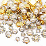 100pcs Sew on Pearls Rhinestones Crystal Gems Glass Sun Flower Jewelry with Gold Claw Mixed 8mm 10mm 12mm 14mm Sewing Flower Cla