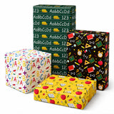Back to School pattern Wrapping Paper Set 12 Sheets Pencil ABC Apple Gift Wrapping Paper 4 Design Back to School Wrapping Pape