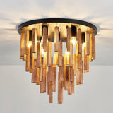 7-Light Flush Mount Wooden Ceiling Light - Rustic Oak and Black Ceiling Lamp with E26 for Farmhouse Kitchen, Dining Room, Living