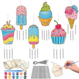 Silipull 24 Sets Ice Cream Wind Chimes Craft for Kids Color Your Own Windchime DIY Unfinished Wood Hanging Ornaments Coloring Wi