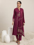 Libas Womens Woven Design Wool Straight Kurta With Trousers And Dupatta Pink Xl