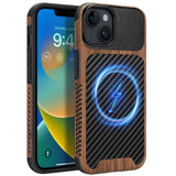 ZZDZZ Magnetic Case Compatible with iPhone 13 Case [Compatible with MagSafe] Wood and Leather Carbon Fiber Design Hybrid Shockpr