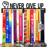 Goutoports Medal Holder Display Hanger Rack Frame for Sport Race Runner- Never Give Up - Sturdy Black Steel Metal Over 60 Medals