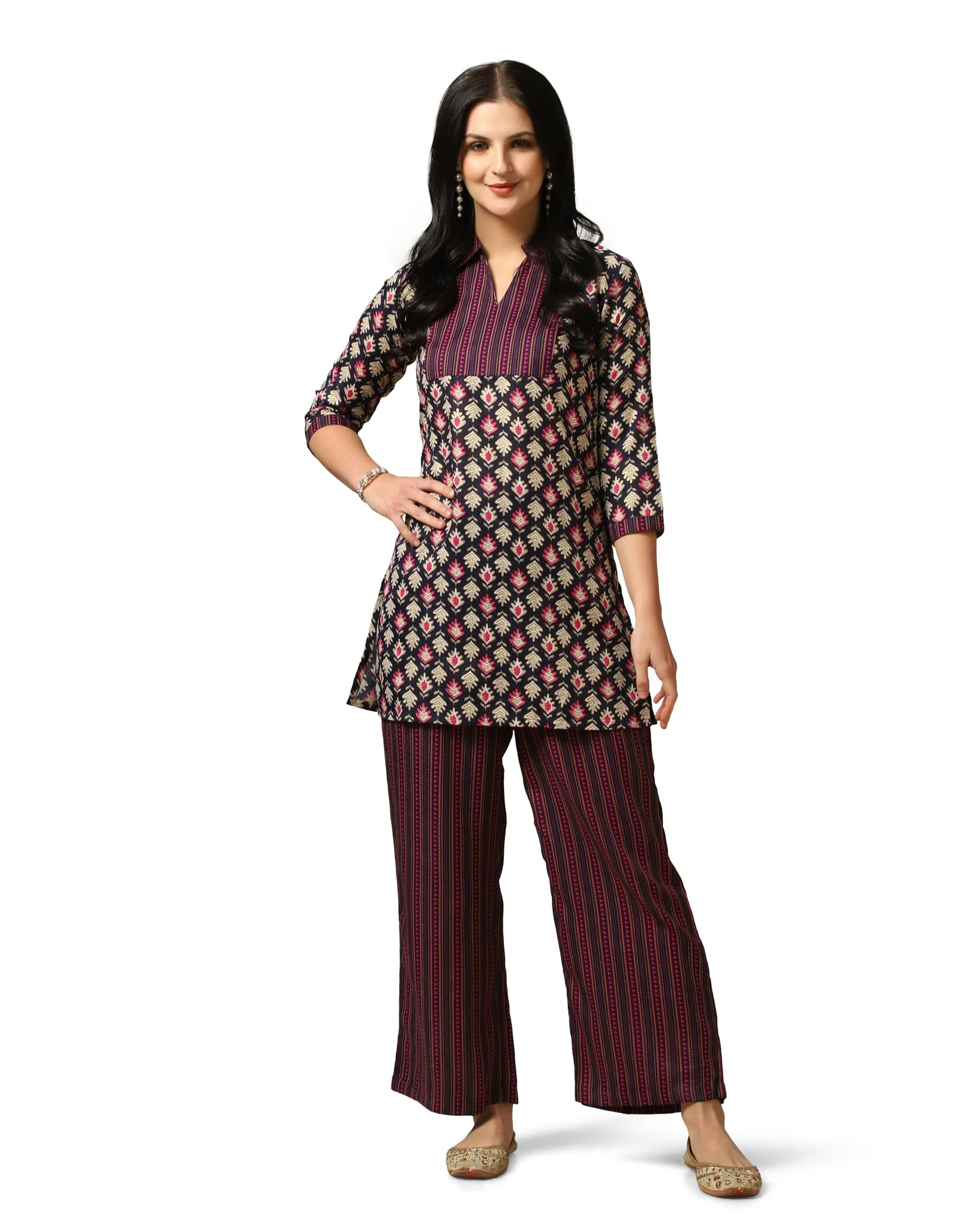 Toplot Women'S Cotton Blend Printed Straight Kurta With Pant (Kurta-Pant-5175-Wine-Xl),Wine,,B0CYLP8SSJ