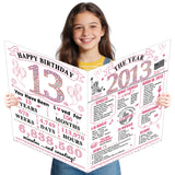 Large 13th Birthday Cards for Girls, Happy 13th Birthday Greeting Card with Envelope Jumbo 2013 Thirteen Guest Book Funny 13 Yea
