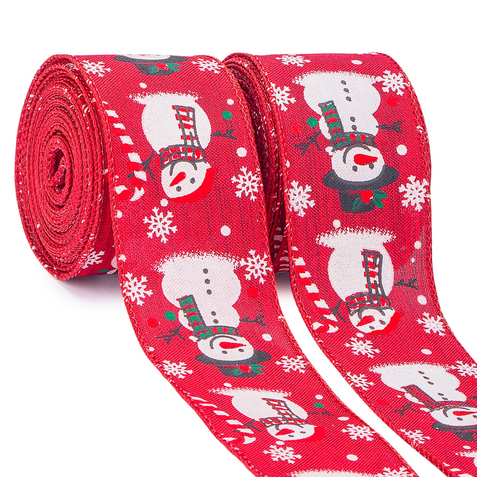 Snowman Burlap Wired Edge Red Ribbon,2 Inch x 20 Yard,Christmas Natural,Solid for Big Bow,Wreath,Tree, Outdoor Decoration (Red, 