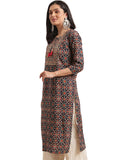 Rytras Women'S Cotton Printed Straight Kurta(Ryt310_Blue_Medium)