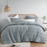 Comfort Spaces Blue/Grey Cal King Size Comforter Set - 3 Piece Pintuck Pleated Bedding Set, All Season Lightweight, Extra Softne