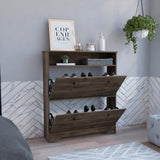 Tuhome Calgary Shoe Rack, Superior Top, One Open Shelf, Two Extendable Shelves -Dark Brown