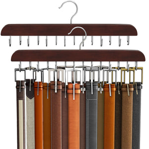Resovo Belt Hanger for Closet Max 42 Belts, Belt Organizer Closet Accessories with 14 Hooks Belt Rack Sturdy Wood for Closet Org
