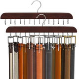 Resovo Belt Hanger for Closet Max 42 Belts, Belt Organizer Closet Accessories with 14 Hooks Belt Rack Sturdy Wood for Closet Org
