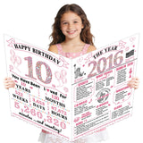 Uiorgui Large 10th Birthday Cards for Girls, Happy 10th Birthday Greeting Card with Envelope Jumbo 2016 Ten Guest Book Funny 10 