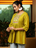 Libas Women'S Cotton Blend A-Line Kurtis (58231B_Green Green L