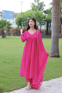 Gosriki Women'S Georgette Lehariya Printed Anarkali Kurta With Pant & Dupatta (Mothda-Pink-Gs_Xxl_Pink_Xx-Large),Pink,2,B0D3QQFXP3