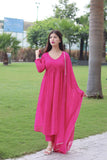 Gosriki Women'S Georgette Lehariya Printed Anarkali Kurta With Pant & Dupatta (Mothda-Pink-Gs_Xxl_Pink_Xx-Large),Pink,2,B0D3QQFXP3