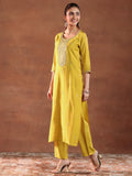Libas Gerua Womens Yoke Design Silk Blend Straight Kurta With Trousers And Dupatta Yellow S
