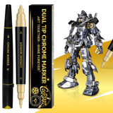 COORIART 2PK Dual Tip Permanent Mirror Chrome Gold Marker - Metallic Gold Paint Pen for Metal, Plastic, Fabric, Jewelry, Model P