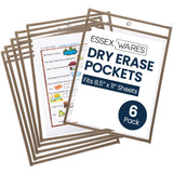 Essex Wares - 6 Pack, Tan, Durable Water-Resistant Dry Erase Pocket Document Protectors, 10 Wide x 13.5 Tall - Dry Erase Clear P