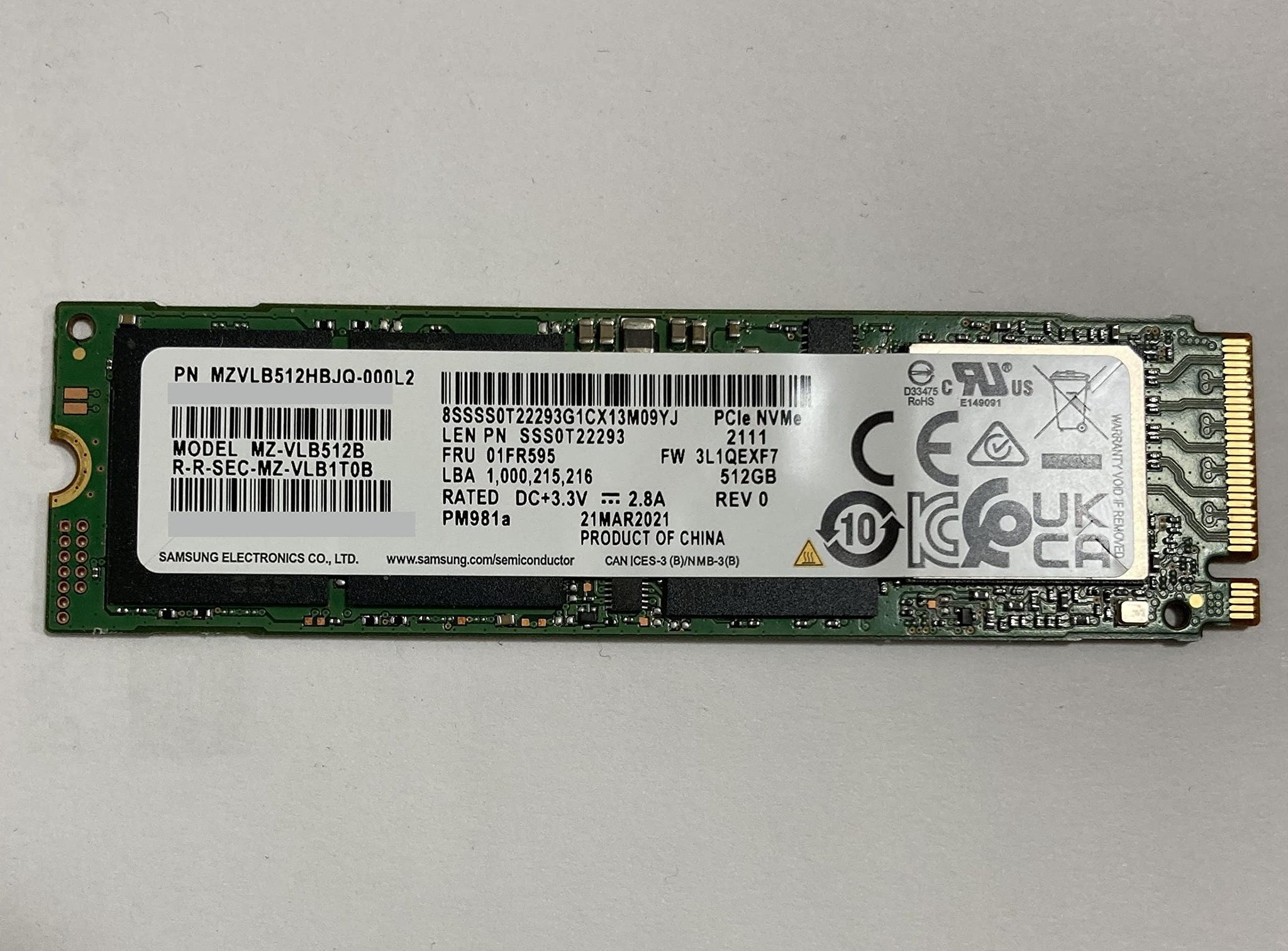 Mzvlb512Hbjq-000D7 Samsung 512Gb Pm981A Sed Encryption M2 M.2 2280 Pcie Ssd (New With Warranty), Mz-Vlb512C 0Wd87X Wd87X, Pm981 