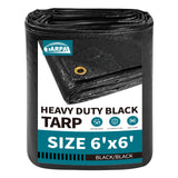 TARPAL tarp Waterproof 6x6 Feet Black Heavy Duty tarps 14mil polyethylene tarps Multifunctional Tarpaulin,Snow or UV Protection,