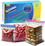 NANSIKE 100-Pack Food Storage Freezer Bags - 3 Sizes, Reusable with Zipper Lock for Fruit and Veggies, Microwave and Freezer Saf
