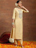 Libas Women'S Silk Blend Embroidered Kurta Set (Gs938_Beige Beige S