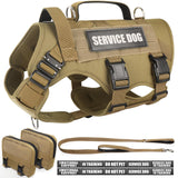 WINSEE Tactical Dog Harness with Dog Leash, Service Working MOLLE Vest with 10 Pet Patches for Medium Dog, No Pull Military Harn