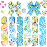 Yuxung 6 Rolls 30 Yards Summer Beach Wired Edge Ribbon Blue Yellow Burlap Stripes Ribbons Summer Beach Party Decorative for Bow 