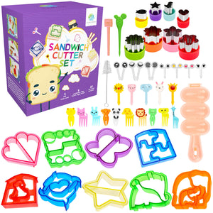 FUNGYAND Sandwich Bread Cutter Set, 45 in 1 Bento Lunch Box Accessories Kit Includes Fruit Cutter, Animal Food Picks, Rice Ball 