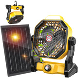 JINLICTE 10400mAh Solar fan with LED Lantern, Camping Fan with Solar Panel, 7W Rechargeable Solar Powered Fan for Outside, Quiet