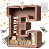 Summidate Wooden Letter Piggy Bank, Extra Thick Large Capacity Piggy Bank for Kids Boys Girls Toddler, Alphabet E Money Bank| Co