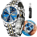 Olevs Original Men'S Diamond Watch Analog Quartz Stainless Steel Calendar Business Dress Watch With Waterproof Luminous Casual W