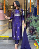 Gosriki Women'S Cotton Blend Embroidered Straight Kurta With Pant & Dupatta (Nepoli Begani-Gs_M_Purple_Medium),Purple,,B0CP2MYSHC