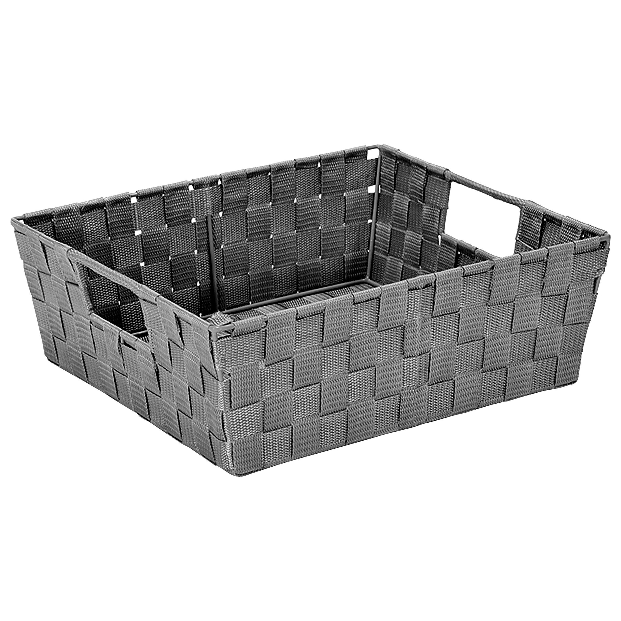Simplify Large Shelf Woven Strap Tote, Decorative Storage Basket, Built in Handles, Organizing Accessories, Drawers, Desks, Clos