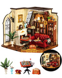 ROBOTIME DIY Miniature House Kit, Mini Dollhouse Kit, Tiny House Kit for Adults, Wooden Furniture Kit with LED, Halloween/Christ