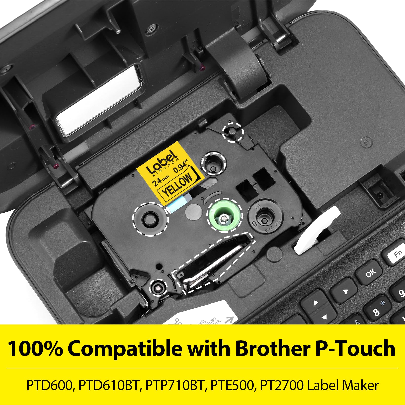 Label KINGDOM TZe-651 24mm Yellow Label Tape Replacement for Brother P-Touch TZ-651 1 Inch Black on Yellow TZ Tape 24mm 0.94 Lam