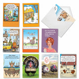 NobleWorks 10 Assorted Funny Thanksgiving Greeting Cards Bulk Box Set w/Envelopes. Retro Humor holiday Note Card Variety Pack fo