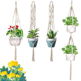Ecofynd Cotton 4 Set Plant Hanger [Without Pot] | Rope Flower Pot Holder For Indoor Outdoor Balcony Garden Wall (Com04/Pack Of 4