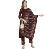 Gosriki Women'S Rayon Solid Kurta With Palazzo & Dupatta (Brown L),Brown,,B08X19V79W