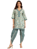 Libas Womens Printed Silk Blend A-Line Kurta With Dhoti Pant