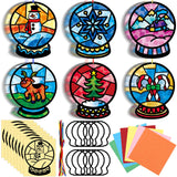 AmazingSpark 30 Pcs Christmas Snow Globe Suncatchers Paper Craft Set Snow Globe DIY Stained Glass Effect Tissue Paper Kits Gift 