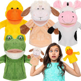 RoundFunny 4 Pcs Hand Puppet Animal with Working Mouth 9.8 Inch Animal Puppet Soft Plush Toy for Storytelling Theater Preschool 