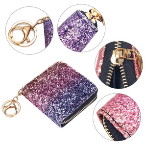 GEEAD Small Glitter Wallet for Women Mini Coin Purse Pouches with Key Ring for Christmas