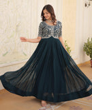 Wedani Georgette Anarkali Gown With Embroidered Top For Women (In Alpha M Regular Turquoise),TURQUOISE,M,Georgette,anarkali,